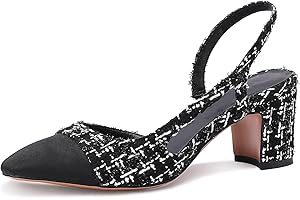 MIRAAZZURRA Escarpins à bride arrière pour femme - Bout rond fermé - Talon bloc - Bicolore - Décontractées - Chaussures de bureau