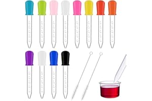 FIDGET PACK Pipetten Kinder, 12 Stück Silikon Liquid Dropper, 5ml Pipette Kinder & 2 Bürsten, Graduierte Transfer Pipette, Messpipette Für Baby-Futterspender, Süßigkeitenformen, Kinder Wissenschaft, Küche