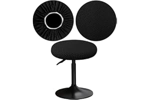 YINGAYOU Funda para Taburete Redondo 30-40cm Funda Banqueta Redonda con Jacquard, Elásticos, Suaves y Cómodos, El diseño es Sencillo y práctico (1, Negro)