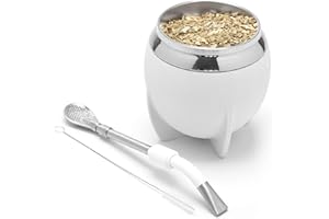 balibetov Mate Argentino - Set elegante y duradero con un Mate Torpedo de Acero Inoxidable, Bombilla y Cepillo de Limpieza (Blanco)