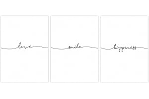 Set of 3 Love - Smile - Happiness - Art Prints on Wonderful Hhnemühle Paper DIN A4 - Without Frame - Black and White Picture Poster for Decoration in Office Home - as a Birthday Gift etc.