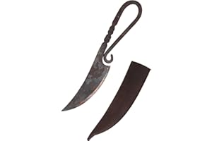 BATTLE-MERCHANT Couteau d'utilité simple médiéval avec fourreau en cuir, couteau LARP Chevalier viking Moyen-Âge, vente à partir de 18 ans.