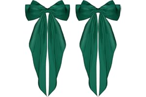 WLLHYF Big Bow Barrettes 2 Pieces Soft Silky Satin Hair Clip Long Tail French Ribbon Hair Pins Metal Bowknot Clips 90's Accessories for Party Valentine's Day Women Girl (Green+Green)