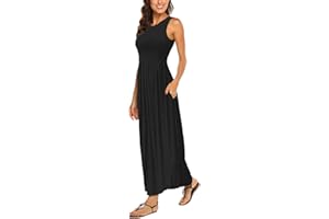 BDTECAOR Maxikleid Damen Sommer Boho Ärmellos Strandkleider Lässige Lange Tank Kleid mit Taschen