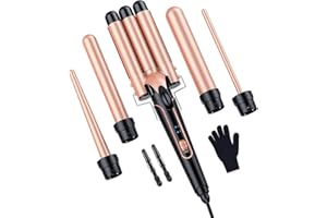 BESTOPE PRO MD-J18 Juego de rizadores de hierro - 3 barriles para rizos grandes, de cerámica, Champán Dorado