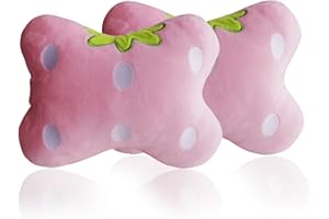 MissSoul 2Pcs Car Neck Headrest Pillow, Cute Neck Pillows for Car Seat Head Cushion, Soft Comfortable Car Neck Cushion Pillow for Driving, Pink Strawberry