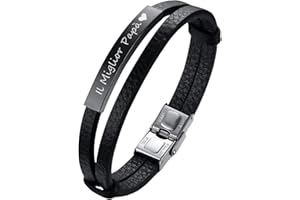 GAMTIC Bracciale Regalo Festa Papà Braccialetto Pelle Con Incisione “Il Miglior Papà”, Personalizzato Bracciale Uomo in Pelle Regali Per Lui/Nonno/Papà Natale Bracciale Uomo Idee Regalo Uomo Compleanno