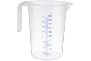 APS Taza medidora de 2 litros, diámetro de 15 x altura de 20,5 cm, vaso de plástico con escala exterior en relieve, mango abierto, división L/ml, apto para lavavajillas