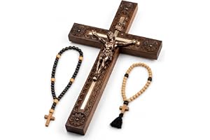 Woodvio Handgjort Väggkors i Trä – Krucifix med Handskuren Finish och Metallfigur av Jesus