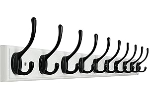 WEBI Appendiabiti da Parete,97cm Lungo Attaccapanni da Muro con 10 Ganci,Appendiabiti da Muro Legno,Appendino da Muro per Cappotto,Giacche,Nero su Bianco