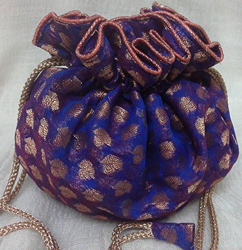 Panigha India Royal Blue Jewelry Pouch, Drawstring Pouch with 8 compartments for Travel Use