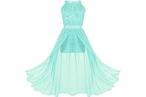 CHICTRY Girls Junior Halter Lace Bodice with Chiffon Overlay Prom Bridesmaid Wedding Gown Maxi Romper Dress