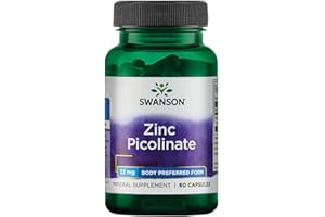 Swanson, Zinc Picolinate (Zinco Picolinato), con 22mg di Zinco Elementare, 60 Capsule, Altamente Dosato, Testato in Laboratorio, Senza Soia, Senza Glutine, non OGM