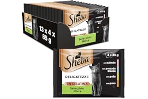 Sheba Delicatezze Comida Húmeda para Gatos Selección Mixta en Gelatina, Pescado, Multipack (13 cajas x 4 sobres x 85 g)