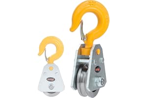 KATSU Tools 2 Ton Snatch Block, Wire Rope Bearing Pulley Wheel, with Swivel Hook and Latch, 12mm Max Rope Diameter, for Construction Workshop Hoist Winch Pulling Lifting 182195