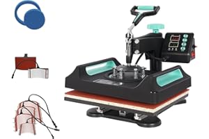 UKPRESS Heat Press Machine 8 in 1 29x38cm Sublimation Printing Swing Away 360 Degree for T Shirts Mug Hat Plate Cap Mouse Pads Dual Digital Control Multifunctional (Green)