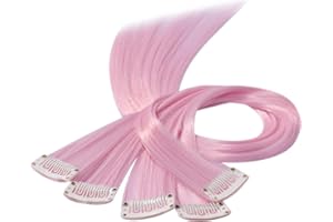 Beauty7 DIY Farbige Haarverlängerungen haarsträhnen zum einklipsen Bunte zum einflechten mit Haarclips strähnchen clip in extensions Haarteil Perücken Highlights Hair für Mädchen 50cm 5stk Hellrosa