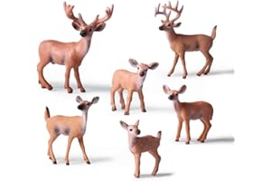 FRGASGDS 6pcs Deer Figuren Ornamente Tierfiguren Sammlung Spielzeug Kunststoff Wildtier Lernparty begünstigt Spielzeug - Pädagogische Waldfarm Spielzeug Geburtstag Cupcake Topper für Kinder Handwerk Geschenk