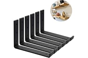 MLOQI Lot de 6 Equerre Murale Robustes de 5 mm d'épaisseur échafaudage - Support Etagere Murale - Supports d'étagère Industriels Noirs avec vis Assorties (30 x 15 cm)