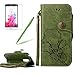 Produktbild Girlyard Lederhülle für LG K10 2017 Wallet Flip Case, Elegant Blumen Retro Floral Muster Design Schutzhülle mit Lanyard Strap Handyhülle Standfunktion Karteneinschub und Magnetverschluß Etui -- Grün