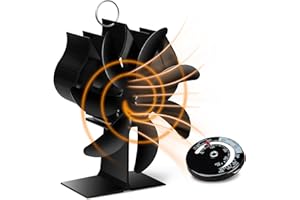 Fwiull Ventilatore per Stufa a Legna, Ventola Stufa Legna con 7 Pale,Ventilatore per Camino con Termometro,Ecologico Silenzioso Senza Elettricità Alimentato Calore, Ventola Stufa per Gas/Pellet/Legna