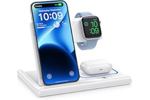 Charging Station,Foldable Wireless Charger Docking Station,EXW for Apple Charging Station for iphone15 14 13 12 11 Pro & Max Series, AirPods Pro/3/2, Apple Watch (Not Adapter)-White