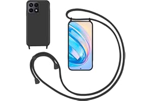 GoodcAcy Silikon Handykette Handyhülle für Honor X8a 6.7",Smartphone Necklace Hülle mit Band Schutzhülle mit Kette zum umhängen Halskette Flüssig Silikon Case für Honor X8a 6.7",Schwarz