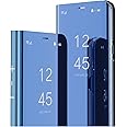 IMIRST Flip Case for iPhone 16 Pro Max Makeup Mirror Design Clear View Flip Bookstyle Luxury Protective Shell With Kickstand Phone Cover for Apple iPhone 16 Pro Max. Flip Mirror: Blue