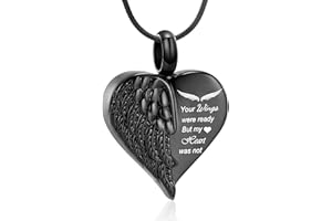 Minicremation Heart Urn Necklace Pendants for Ashes Angel Wings Cremation Jewelry for Women Men Keepsake Memorial Ash Jewelry Always in my Mind Forever in my Heart