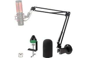 Väggfäste QuadCast Boom Arm Stand med mikrofonskydd Skum och bordsmonteringsklämma, mikrofonstativ och hållare Kompatibel med