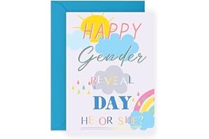 Central 23 Gender Reveal Card - 'Happy Gender Reveal Day' - Celebration Card for New Parents - Announcement for New Mum & Dad - Comes with Fun Stickers - Recyclable