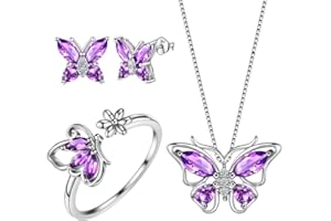 Aurora Tears DS0039 - Parure composta da Collana e Orecchini, in Argento Sterling 925, con Ciondolo a Forma di Farfalla, Idea Regalo per Donne e Ragazze