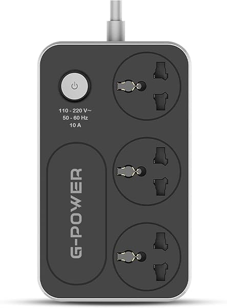 G-Power WS344 Power Strip Surge Protector Containing 220 Volt with Three Universal International Socket And Locker 10 am