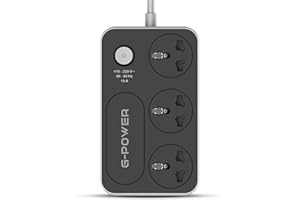 G-Power WS344 Power Strip Surge Protector Containing 220 Volt with Three Universal International Socket And Locker 10 amper - Black Grey