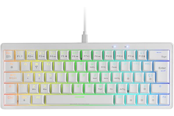 Mars Gaming MKMINIPRO, Teclado Mecánico Ultra-Compacto 60%, Switches Mecánicos Hot-Swappable, Iluminación RGB Chroma, Teclado Gaming Antighosting, Multiplataforma, Switch Marrón, Español, Blanco