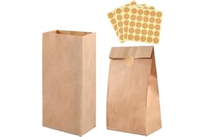 ihaspoko 100 pezzi Sacchetti Carta Kraft Piccoli, 18×9×5,5cm Sacchetti Regalo di Carta Marrone con Adesivi per Matrimoni, Compleanni, Feste e Regali