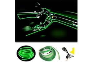 BALABAXER El Wire Bande lumineuse pour intérieur de voiture, 3 m de fil néon USB 5 V avec protection par fusible pour décoration intérieure de voiture automobile avec bord de couture de 6 mm (3 mètres, green)