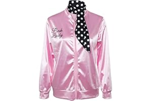 Ladies Giacca in raso Giubbotto rosa con sciarpa in polka dot 1950s Costume Lady Giacche donne Pink per feste mascherate Halloween - Nofonda