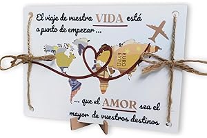 Tres Aristas | Tarjeta para Regalar Dinero en Bodas | Regalo Original y Elegante | Diseño Exclusivo | Detalle Único para Novios y Celebraciones | Incluye Soporte, Sobre y Cuerda (Mapamundi)