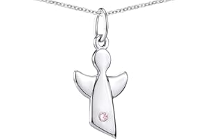 MATERIA BY MATTHIAS WAGNER MATERIA Kinder Engel Anhänger mit Geburtssteinen - 925 Sterling Silber mit Kette 36-40cm Geschenk Geburt Taufe in Etui