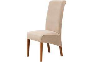 MILARAN Velvet Large Chair Covers for Dining Room, Soft Stretch Seat Slipcover for Large Dining Chair, Washable Removable Parsons Chair Protector, Set of 4,Beige