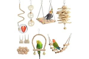 AQH 18 pcs Bird Toys Parakeet Toys Bird Cage Accessories Parrot Swing Chewing Standing Hanging Perch Hammock Climbing Ladder for Budgerigar,Parakeet,Conure,Cockatiel,Mynah,Love Birds,Finches