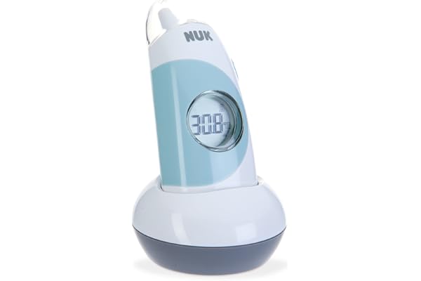 NUK Thermomètre bébé 4 en 1 | Température auriculaire, frontale, d’ambiance et de surface | Fonction mémoire | Batterie intégrée
