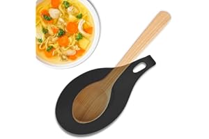 CHEFZOCO Soporte Reposa Cuchara Silicona Para Cocina, Reposacucharas de silicona, Soporte para cubiertos de cocina, Apoya utensilios de Encimera, Porta cucharas de silicona, Libre BPA, Negro