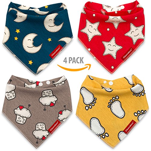 Baberos bandana Drool baberos 4 unidades Set de regalo | suave 100% algodón orgánico, Super lindo Reversible diseños, unisex para niños o niñas