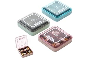 BEELUKY 3 scatole per compresse, portapillole, piccolo contenitore per compresse da viaggio, 4 scomparti con design semplice aperto, portapillole per medicinali, vitamine, olio di pesce (verde, blu