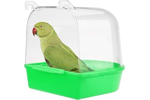 Jodsen Bird Bath Tub,Hanging Bathtub Bird Cage Supplies with Hooks,Water Shower Transparent Box Food Feeder Holder Tray for Small Birds, Canary, Budgies,Parrot 13X14X13cm (Green)