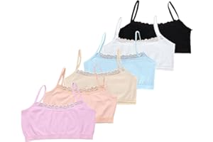 Bevalsa 6er Lot Filles Brassieres Dentelle,Bra Gilet sous-Vêtements Bustier Fille Soutien-Gorge de Sport Uni Basique Débardeur Crop Tops Haut Bandeau Lingerie 10-14ans,Taille Unique