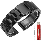 Kai Tian Solid Double Locks Stainless Steel Watch Band Strap, Brushed Finish Watch Replacement Metal Bracelet for Men Women 1