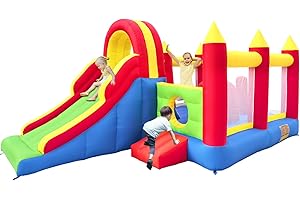 Ballsea Hüpfburg XXL - Riesiges aufblasbares Schloss mit großer Rutsche und Trampolin, 592x290x216 cm - Ideal für Kindergeburtstag und Garten (kein Gebläse)